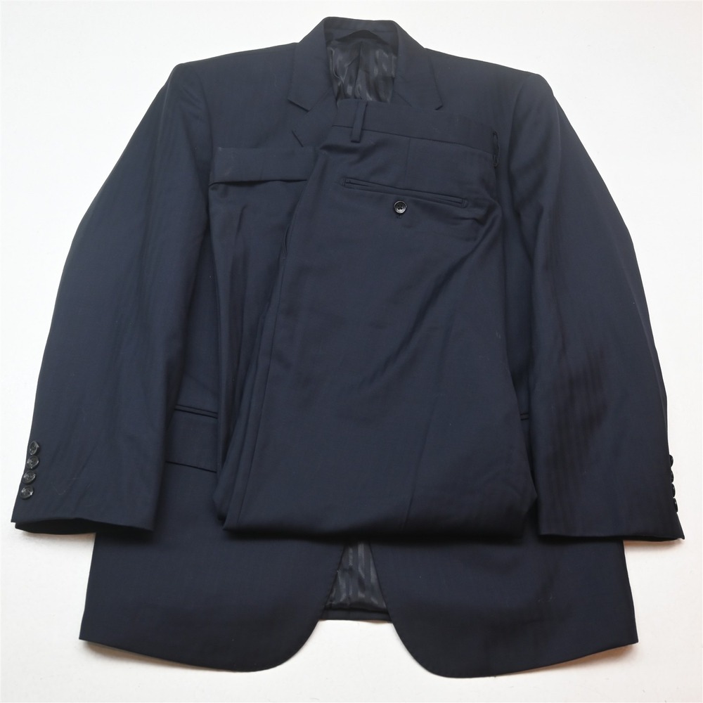 Baroni 40S 32x28 Navy Blue Herringbone Super 150s Wool Mens Jacket Pants Suit